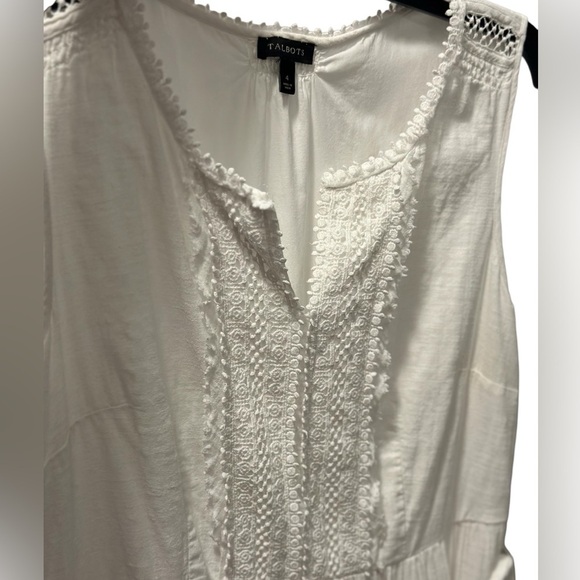 TALBOTS WHITE FULLY LINED COTTON 100% EYELET SLEEVELESS DRESS SIZE 4 - Picture 3 of 16